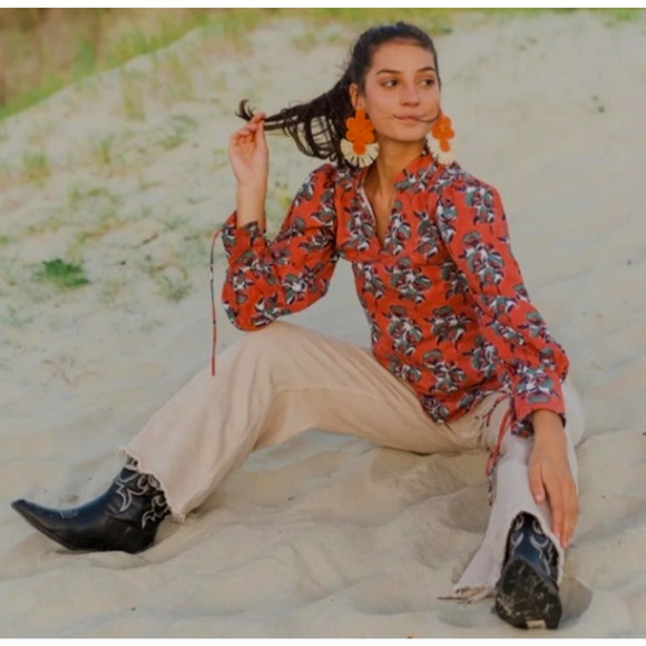 Victoria Dunn Billy Blouse Cinnamon Carnation Top Western Boho Cotton Womens S - Picture 1 of 13